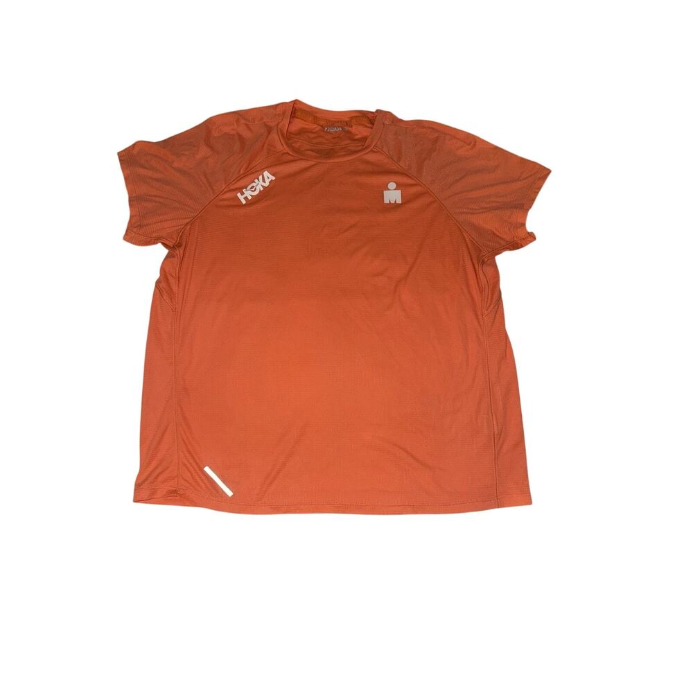 Hoka Iron Man Ironman One One Shirt Womens L Orange Glide Short Sleeve Athletic